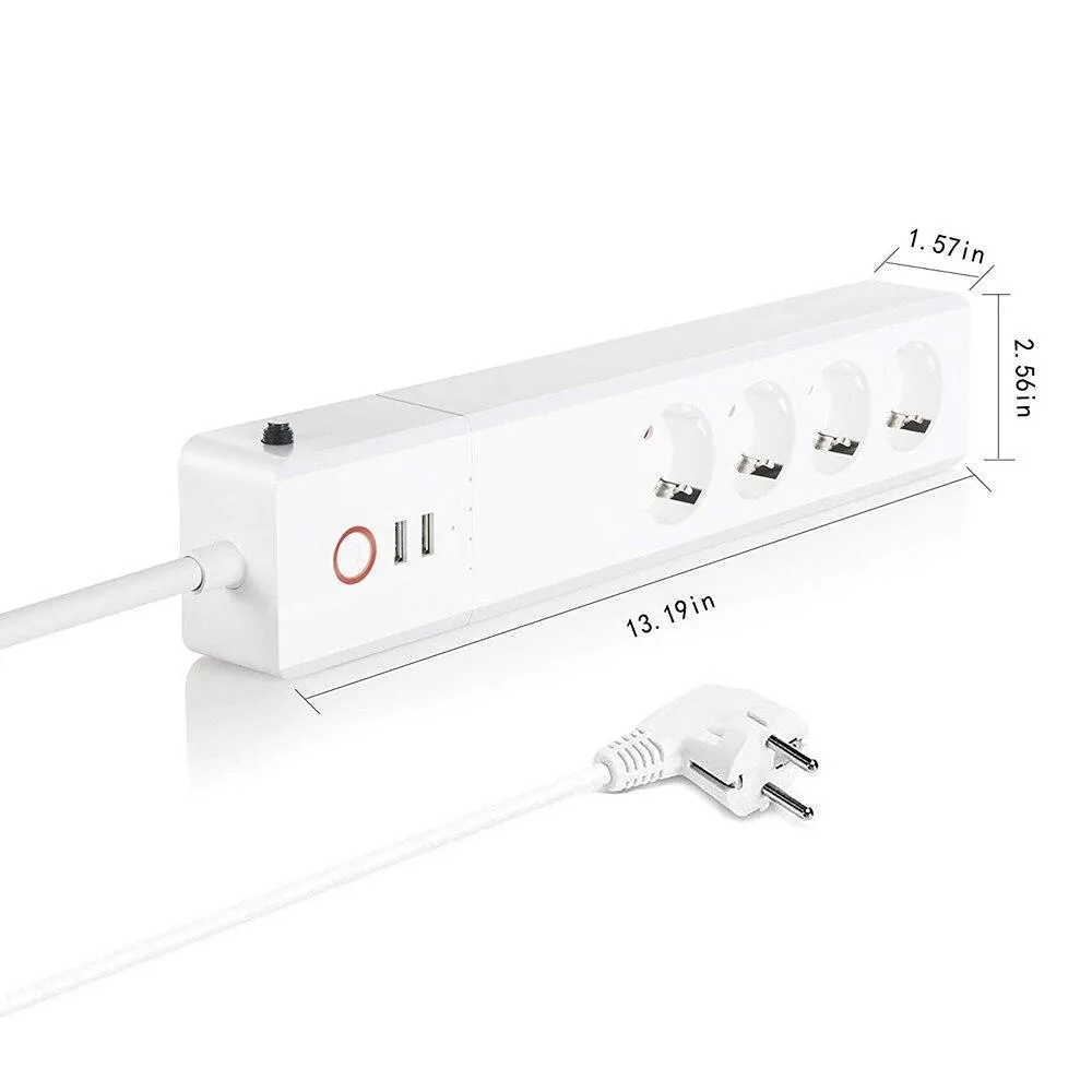 Smart Power Strip 16A, Smart Power Bar Multiple Outlet Extension Cord with 2 USB and 4 AC Plugs by Tuya