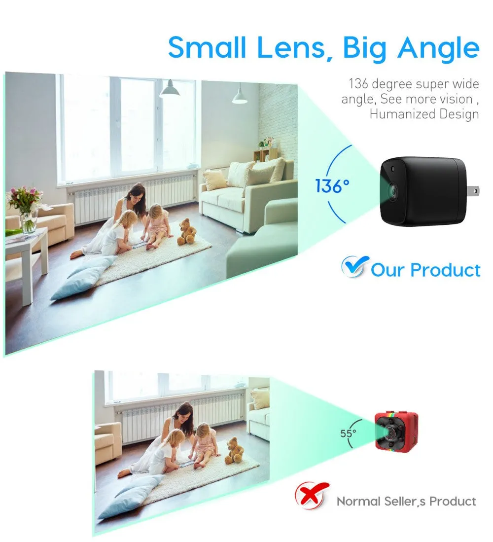 Smart WIFI Charger Mini Camera with Plug & Play 7*24Hours Mobile APP Live Stream Surveillance