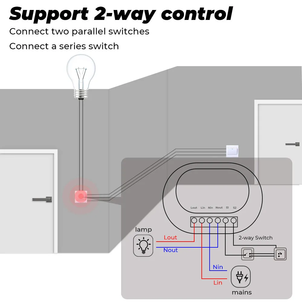 SMATRUL 16A ZigBee Relay Switch 1 Gang 2 Way Control Smart Switch