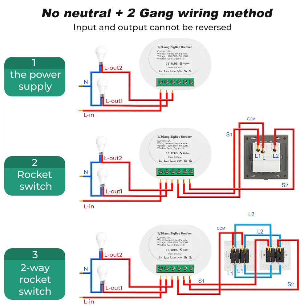 SMATRUL 16A ZigBee Relay Switch 2 Gang 2 Way Smart Switch