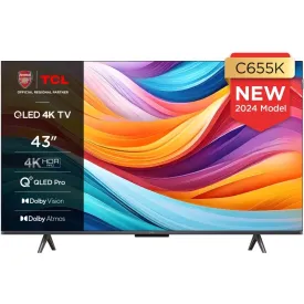 TCL 43C655K 43" QLED 4K Ultra HD Smart TV, Grey, F Rated