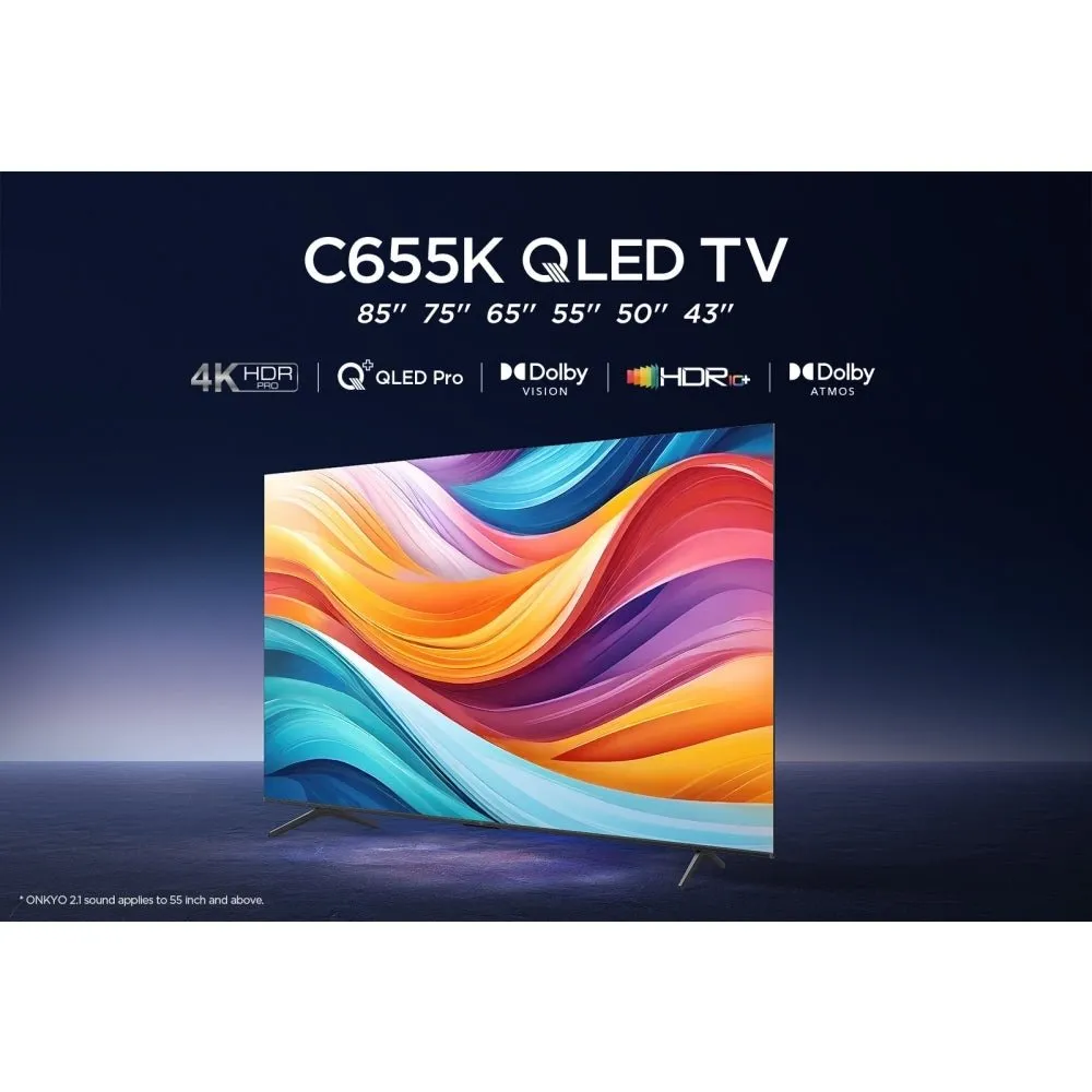 TCL 43C655K 43" QLED 4K Ultra HD Smart TV, Grey, F Rated